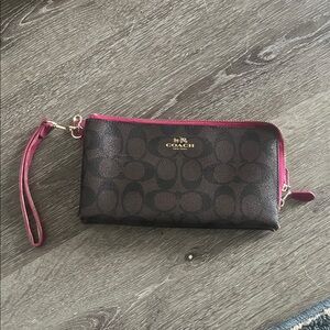Coach Signature Brown and Pink Wristlet